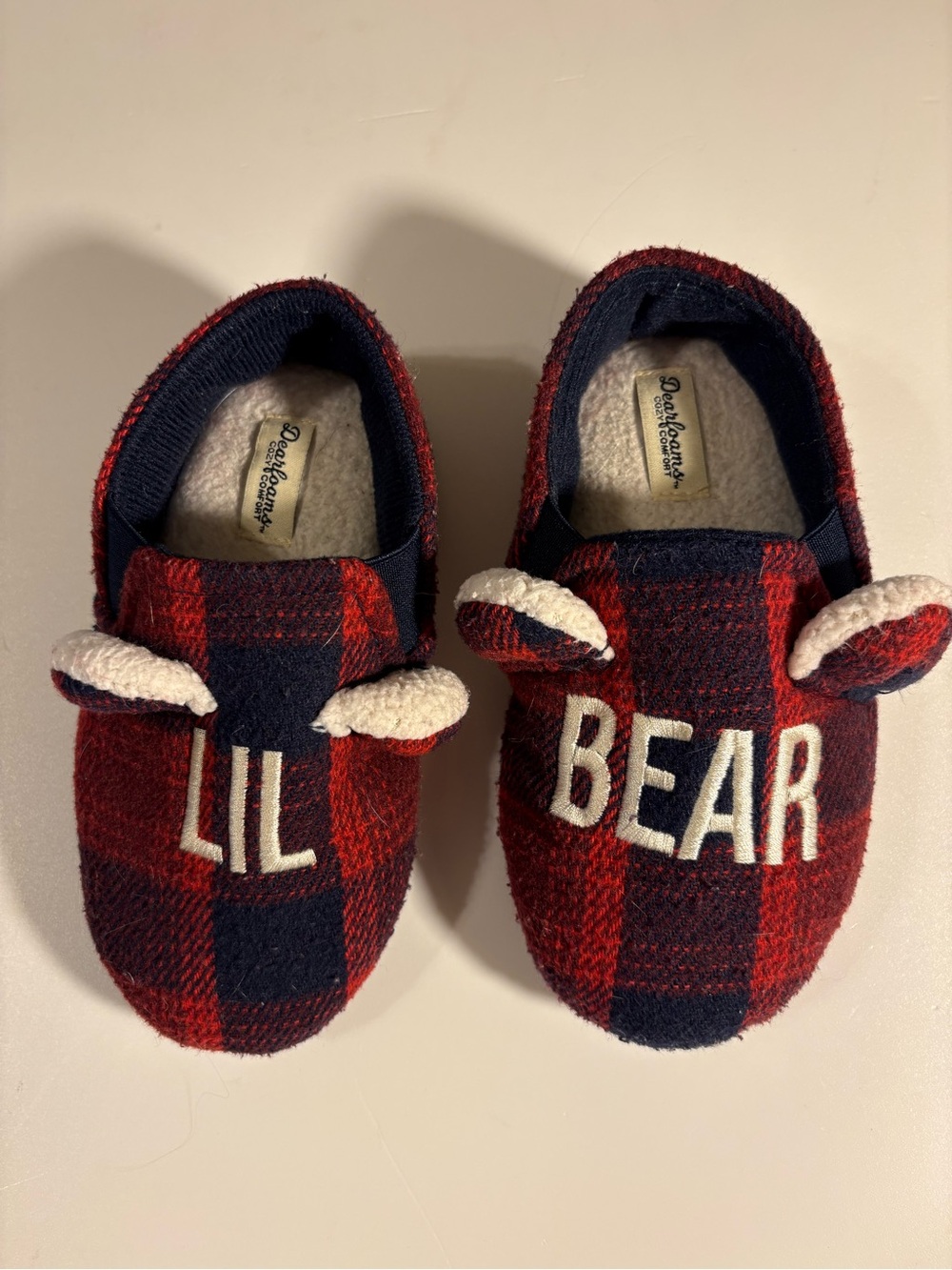 Dearfoam Lil Bear Red Plaid Kids Slippers